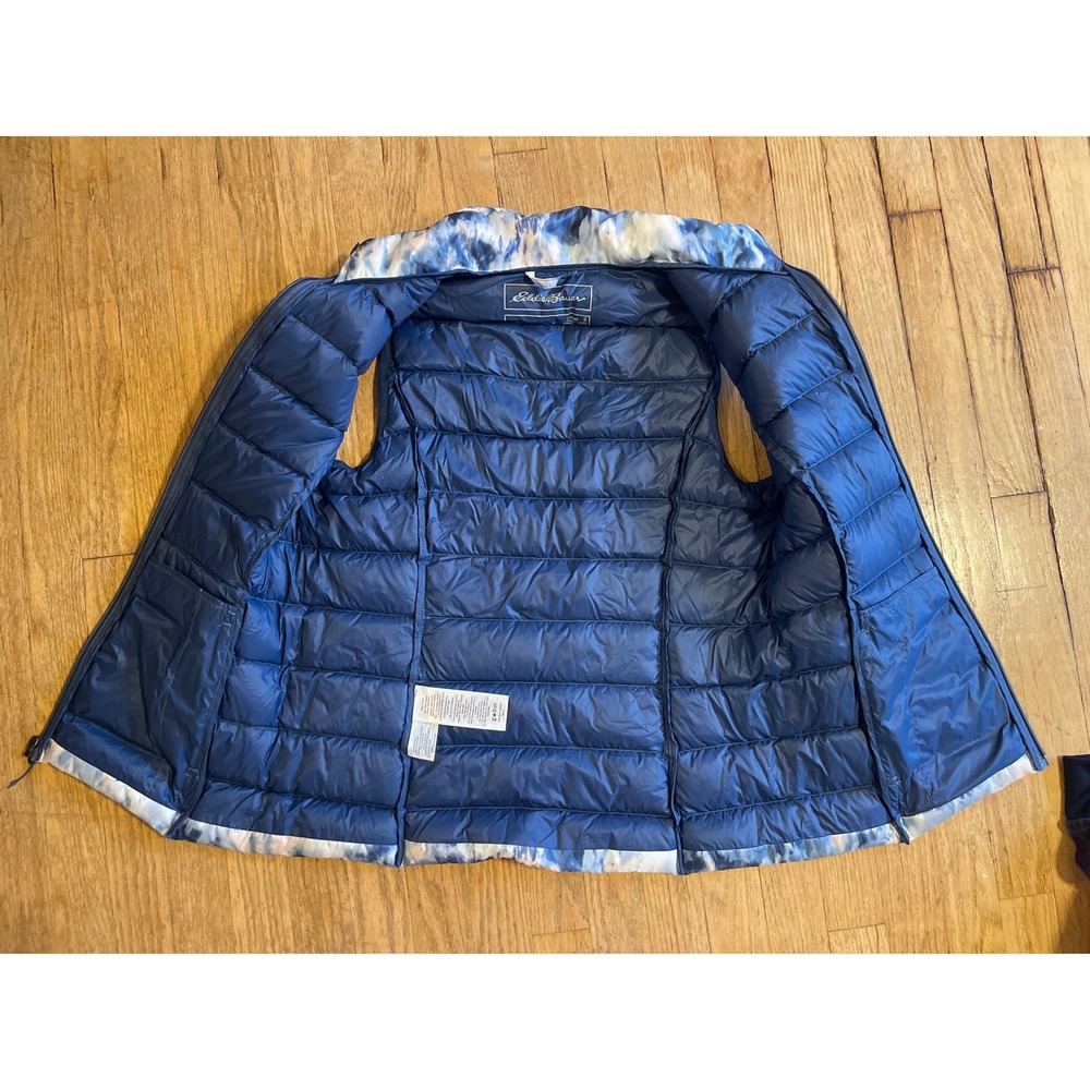 Eddie Bauer Down Waterfawl Feather Blend Blue Tie Dye Puffer Vest Full Zip EB650 - Picture 6 of 10